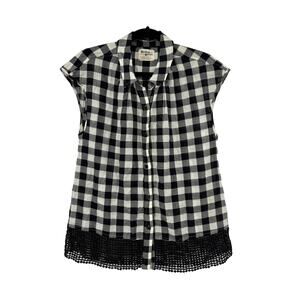Anthropologie Top Womens Small Nellie Gingham Button Down Black Holding Horses